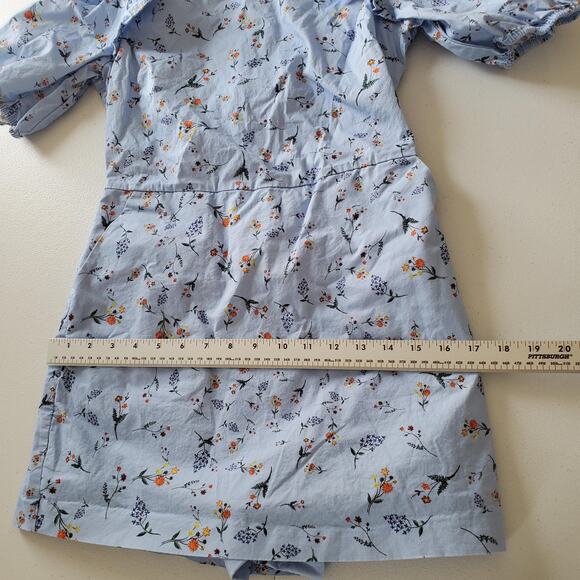 Hyacinth House Romper Womens XS Blue Puff Sleeve Floral Ruffle Cottagecore - Picture 7 of 9